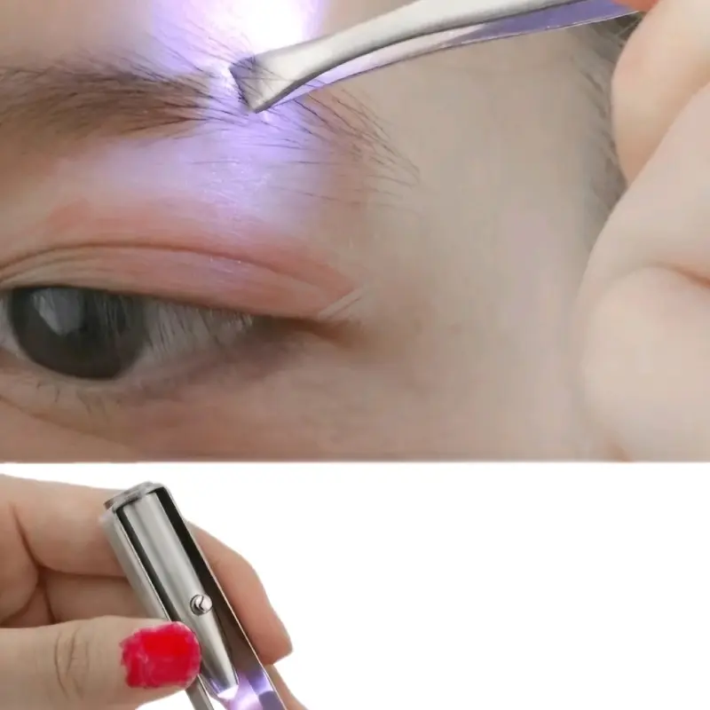 Stainless Steel Tweezer with LED Light for Precise Eyebrow Hair Removal - Pluck & Trim 1