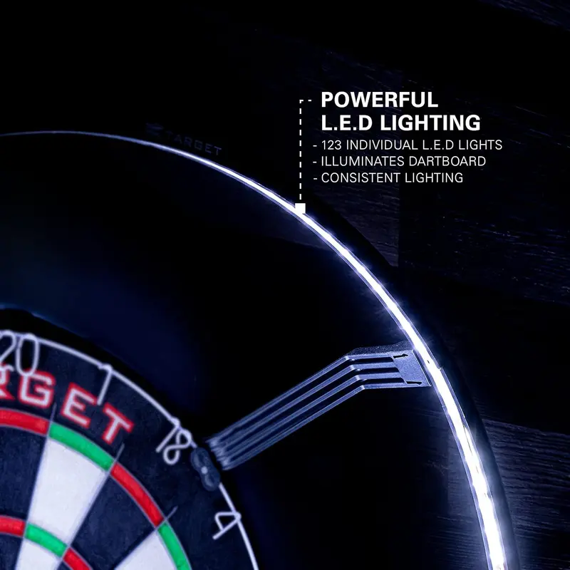 Dartboard Lighting System, Black Frame |   White LED Dart Board Surround Ring Light |   Available with Pro Tour Dartboards Surround & Championship Dartboard, or Oche Dart Mat 1