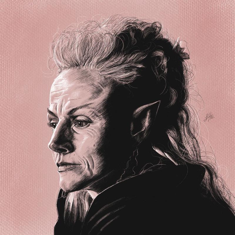 Faerie by Sophie Hall. Limited edition print of pencil and chalk drawing featuring Maxine Peake as Titania. Framed or Print Only. 4