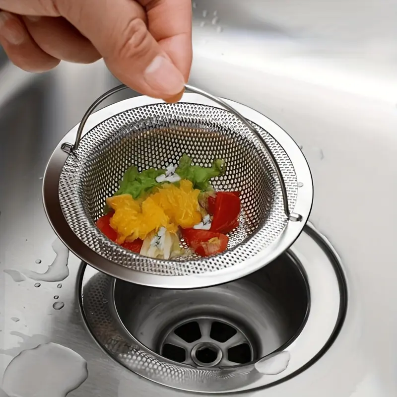 1pc Modern Stainless Steel Round Sink Strainer with Handle - Anti-Clog Mesh Filter for Kitchen and Bathroom Sinks, No Power Needed