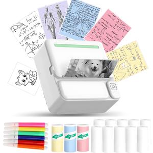 Mini Thermal Printer, 13 rolls of paper and colored pens, Bluetooth label maker Portable Inkless sticker printer, for Labeling Barcode, Name, Organizing, Great for Home, Office, Compatible with Phone & Tablet