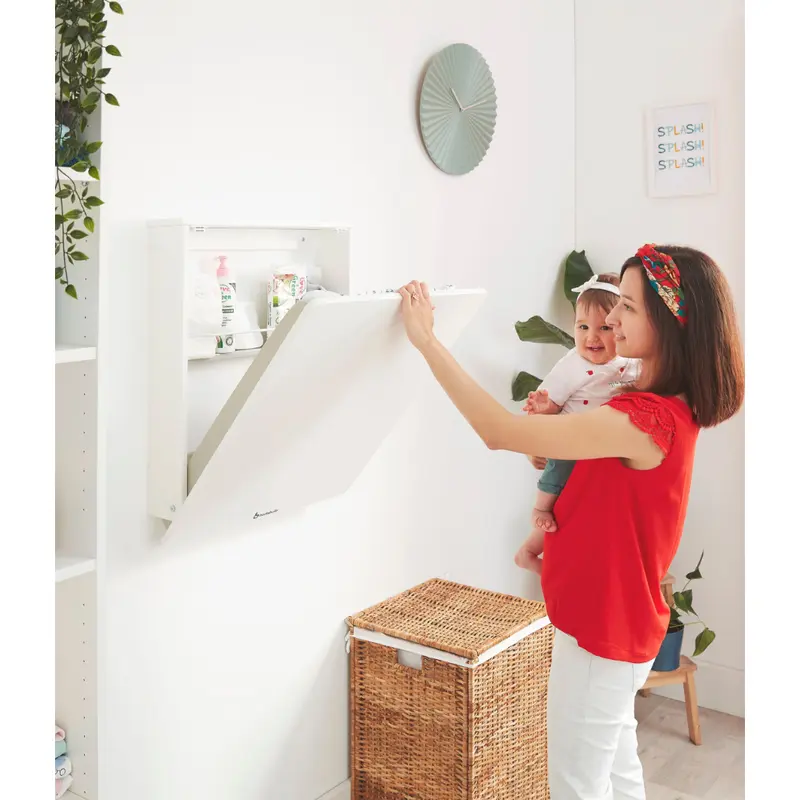 Baby Wall Changing Table with shelves and wipeable mat 2