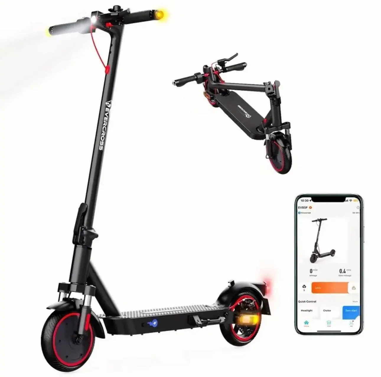 EVERCROSS EV85F Electric Scooters Adults, 8.5'' E-Scooter Foldable - APP, 350W Motor, 7.8AH Battery, 15KG weight, 3 Speed Modes, Max load 120KG, Dual shock absorbers modern
