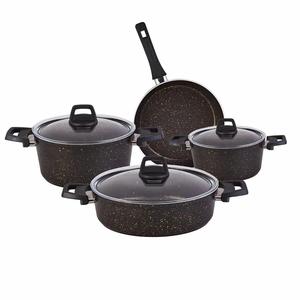 Karaca 7- Piece Blackgold Induction Cookware Set - Non-Stick Pots and Pans Set, 3 Biogranite Pots with 3 Glass Lids &amp; 1 Granite Frying Pan, PFOA Free,Dishwasher-Safe, Induction Pots and Pan Set Stylish Cover