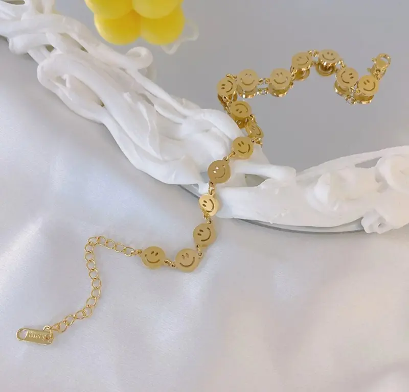 Smiley Face Stacking Bracelets, Silver Smiley Face Bracelet, 18k Gold Plated or Original Color Bracelets, No-Fading, Waterproof, Gift for her 4