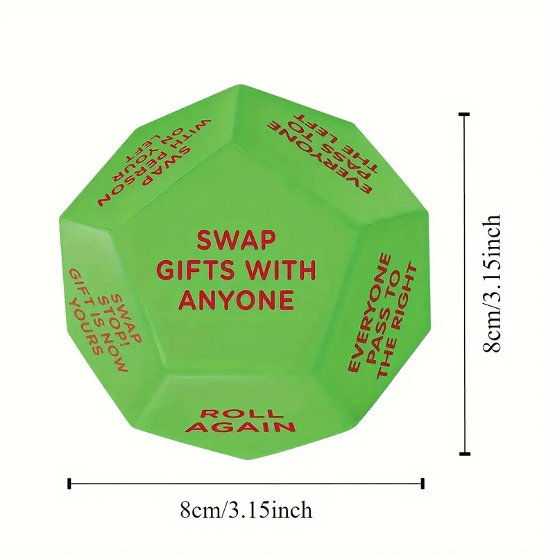 Santa's Surprise Gift Exchange Dice - 12 Unique Sides, Perfect for Christmas Party Games & Supplies, Durable Plastic, 3x3 Inches, Christmas Gift Bags 1