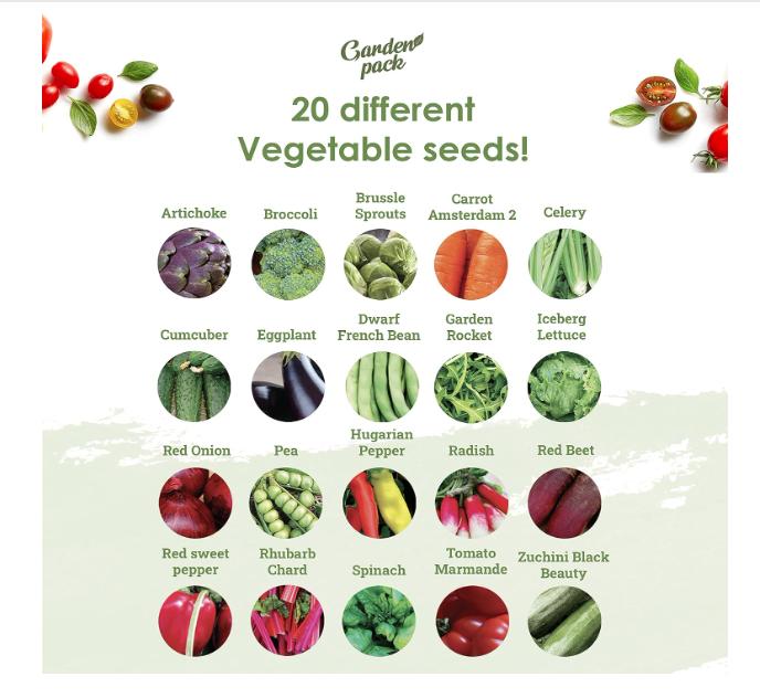 Grow Your Own Vegetable Seeds - 20 Packet Variety by Garden Pack – High Yield Seeds for Growing Veggies at Home – 8,000 Heirloom Seeds Gardner Set 1