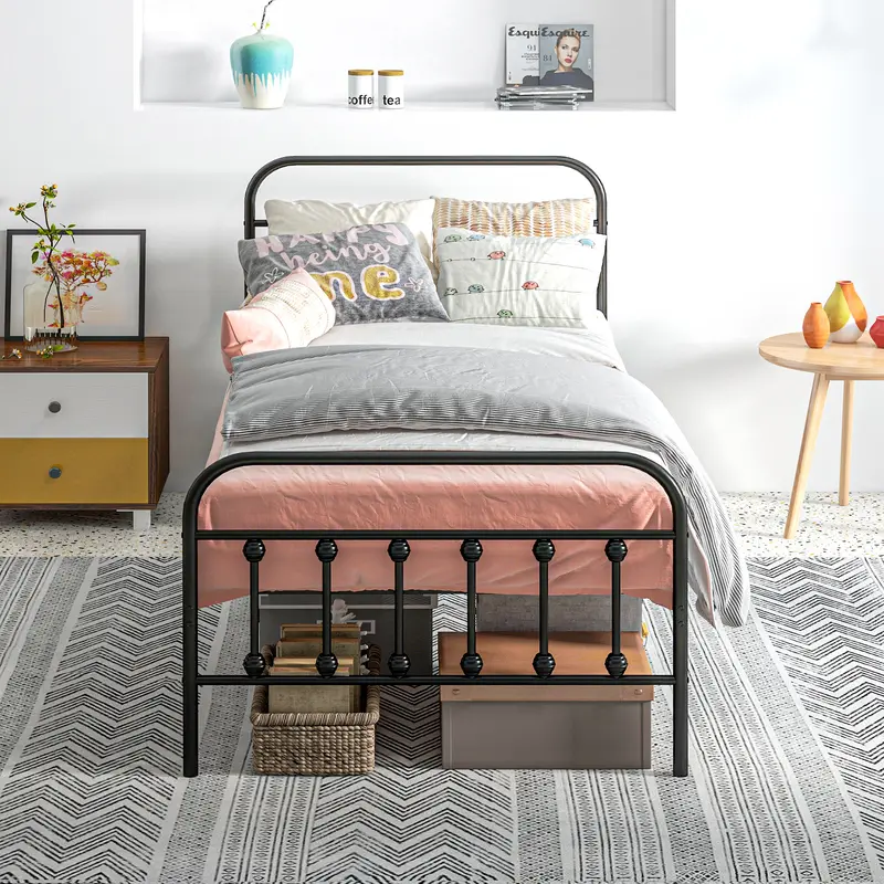 HOMCOM 3ft Single Bed Frame with Underbed Storage, Metal Platform Bed frame with Tall Headboard, Footboard and Steel Slat Support, No Box Spring Needed, Easy Assembly, Black 1