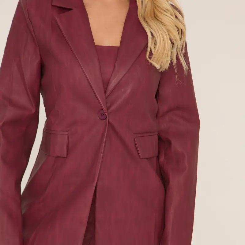 Washed Faux Leather Oversized Blazer 1