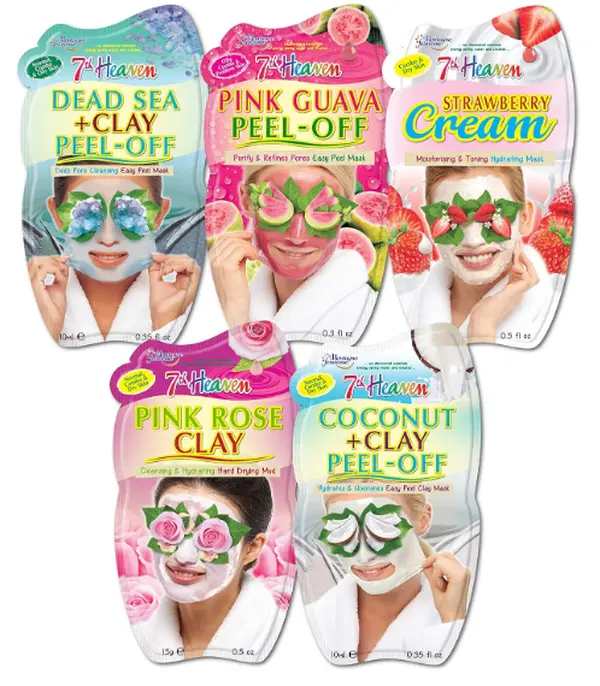 Moisturising Face Masks Skincare Set - 3 x Peel Off Face Masks, 1 x Pink Rose Clay Face Mask and 1 x Strawberry Cream Hydrating Mask - Gift Set Ideal for Pamper Parties