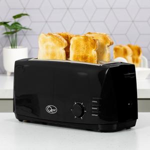 Quest 4 Slice Toaster - 3 Colours - Extra Wide Long Slots for Crumpets and Bagels - 6 Settings - Reheat and Defrost