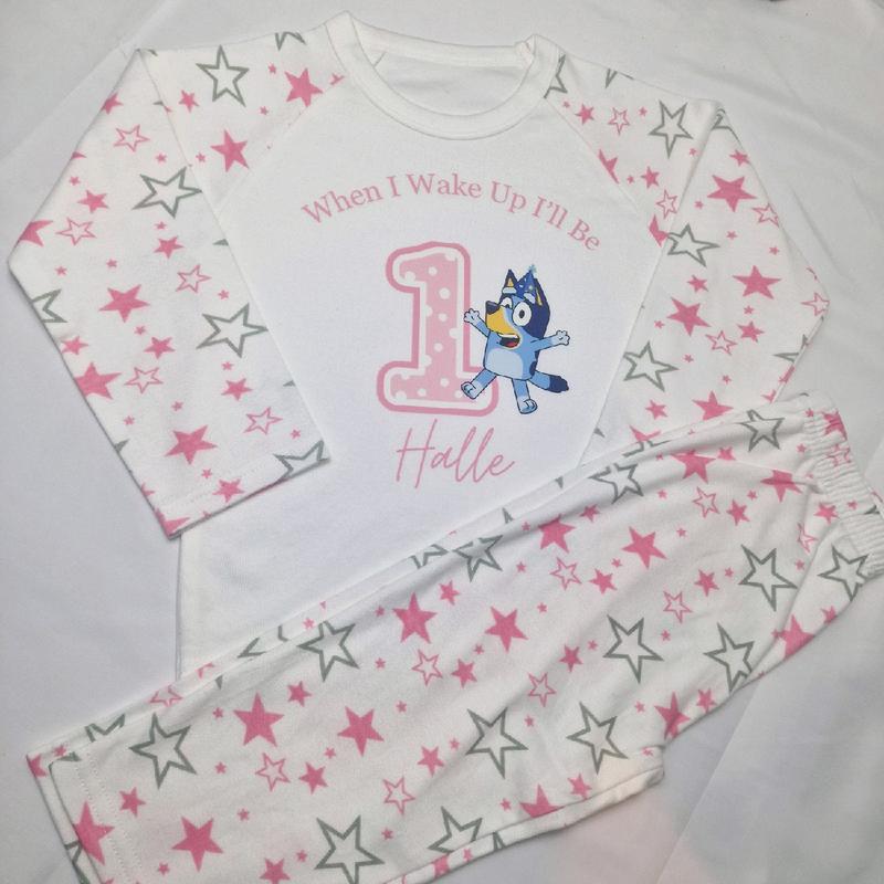 personalised pink when i wake up pjs bluey birthday pyjamas childrens nightwear 3