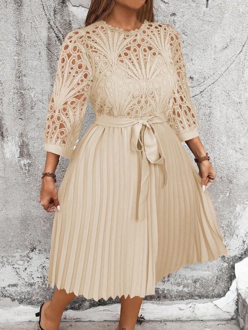 Product Introduction of Dress Hem Patchwork Plush Installation Size Elegant Solid Lace Pleated 3