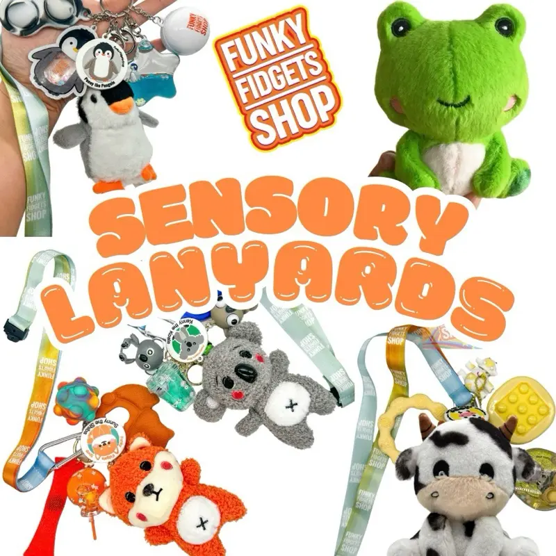 Sensory Lanyard - Fidget tool on the go, Penny Penguin, Kenny Koala, Connie Cow, Sunny Shiba & Funky Frog