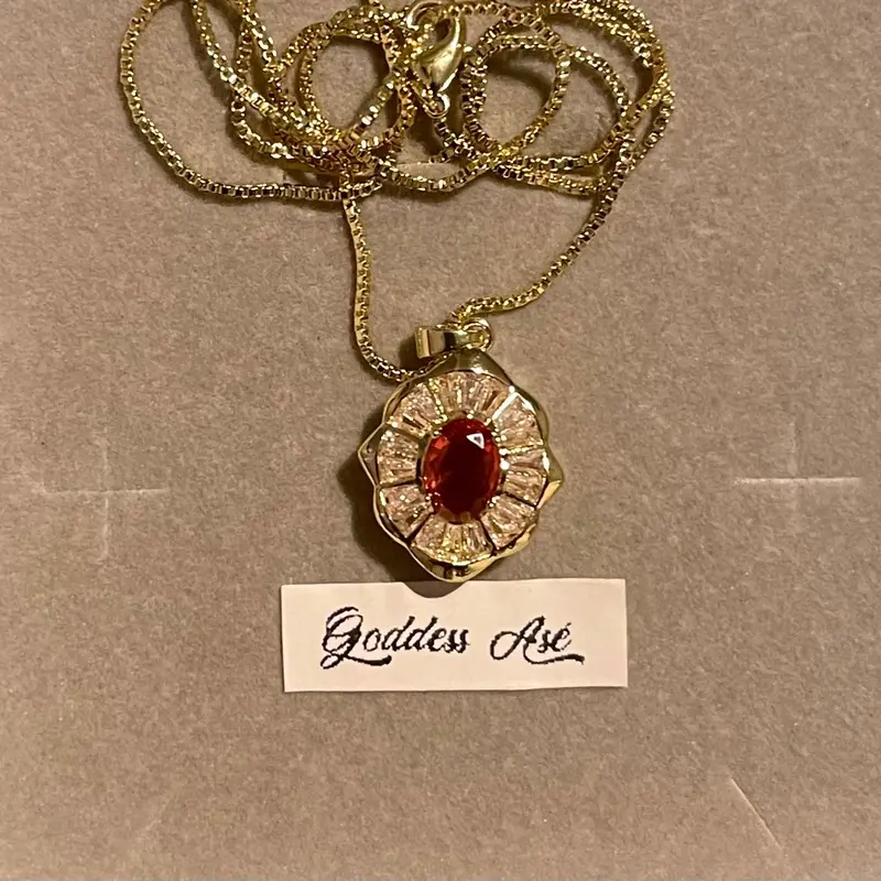Goddess Asé Gold Plated Zirconia Vintage Necklace Design - Quiet Luxury Gift for Her with Red Crystal Center Stone 0