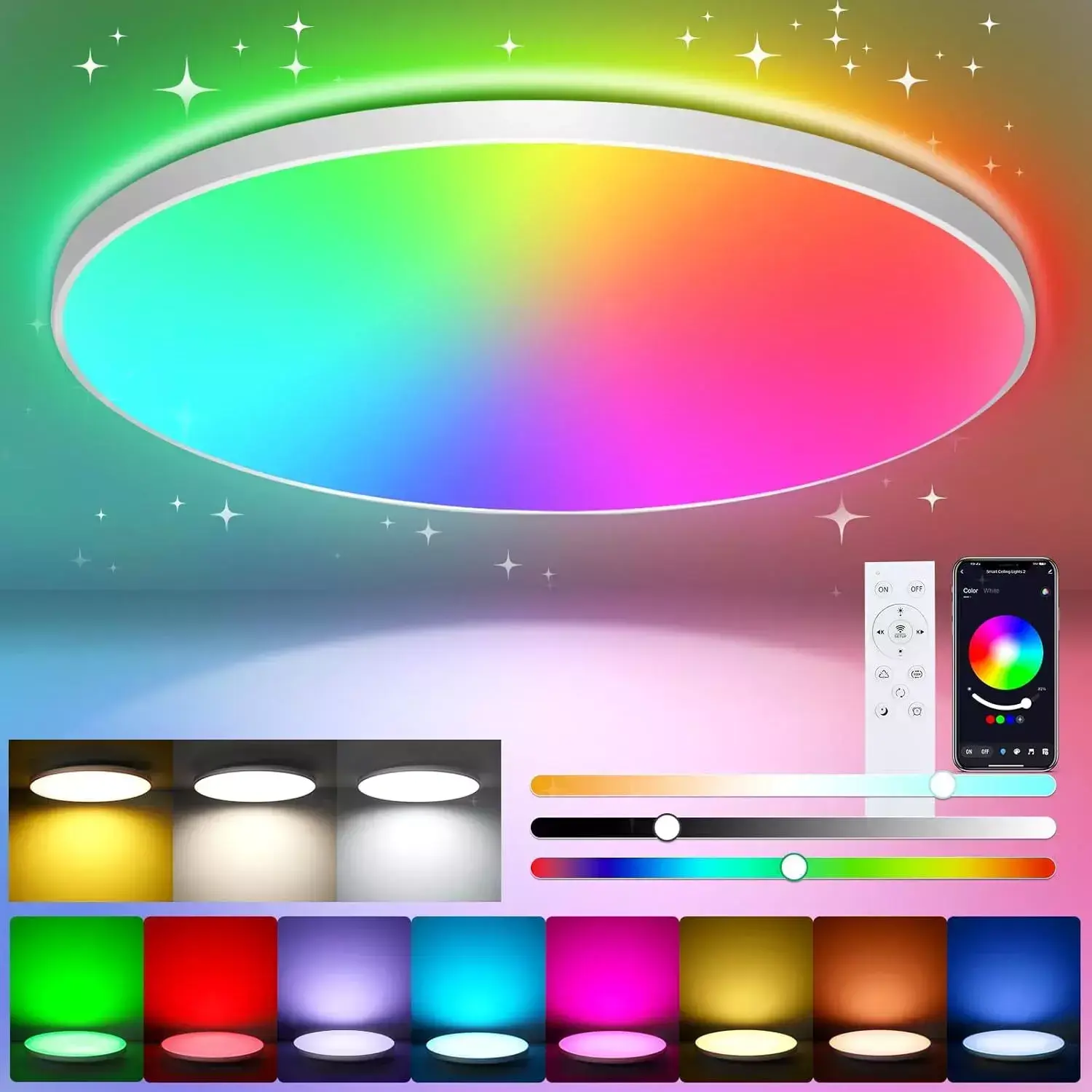 RGB LED Ceiling Light 28W Ceiling Lights with Remote Control Bathroom Lights