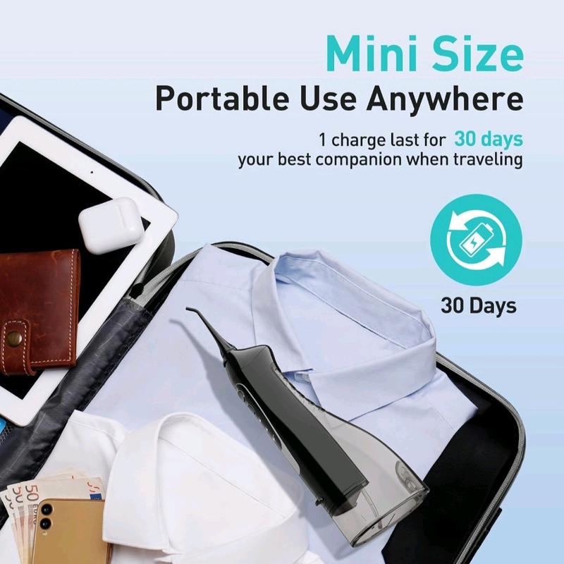 Water Dental Flosser for Teeth Cordless: COSLUS Portable Oral Irrigator 300ML 5 Jet Tips Rechargeable Tooth Flosser Teeth Braces Pick IPX7 Waterproof Irrigation Cleaner for Travel Home Battery Powered Adjustable Nozzle Gift 4