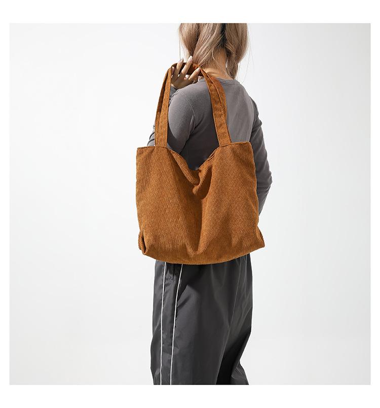 Product Introduction of Large Capacity Shopping Bag Casual Art Canvas Handbag Corduroy Tote Bag Simple Retro Shoulder Bag 12