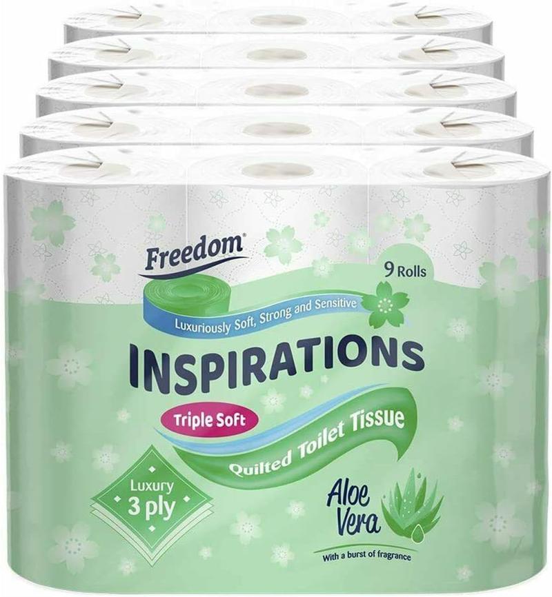 Product Introduction of Inspirations 3Ply Quilted Toilet Tissue Pack – Aloe Vera Rolls Wipes Multicolor 3