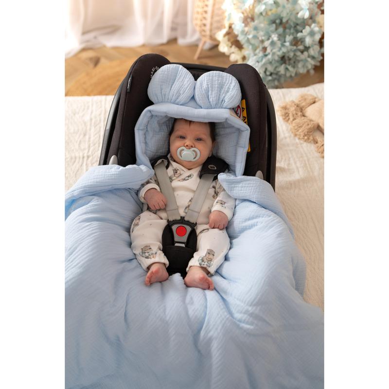 Handmade Car Seat Blanket - 100% Muslin Cotton - Blue 2
