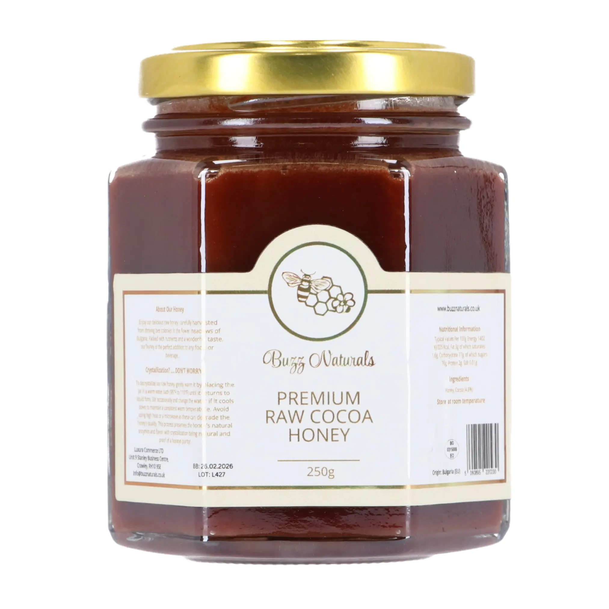 Buzz Naturals Premium Raw Cocoa Honey 250g