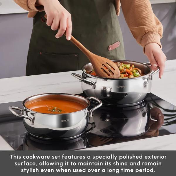 Karaca Emirgan 8-Piece Stainless Steel Induction Cookware Set, Silver Red 3