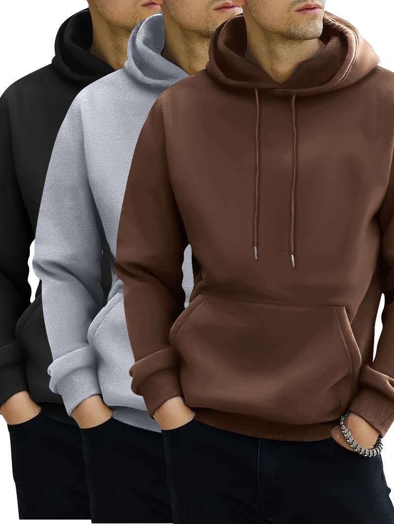 Product Introduction of 3pcs Men's Hoodies - Solid Color, Drawstring & Kangaroo Pocket |   Casual Sportswear for Spring/Fall 0