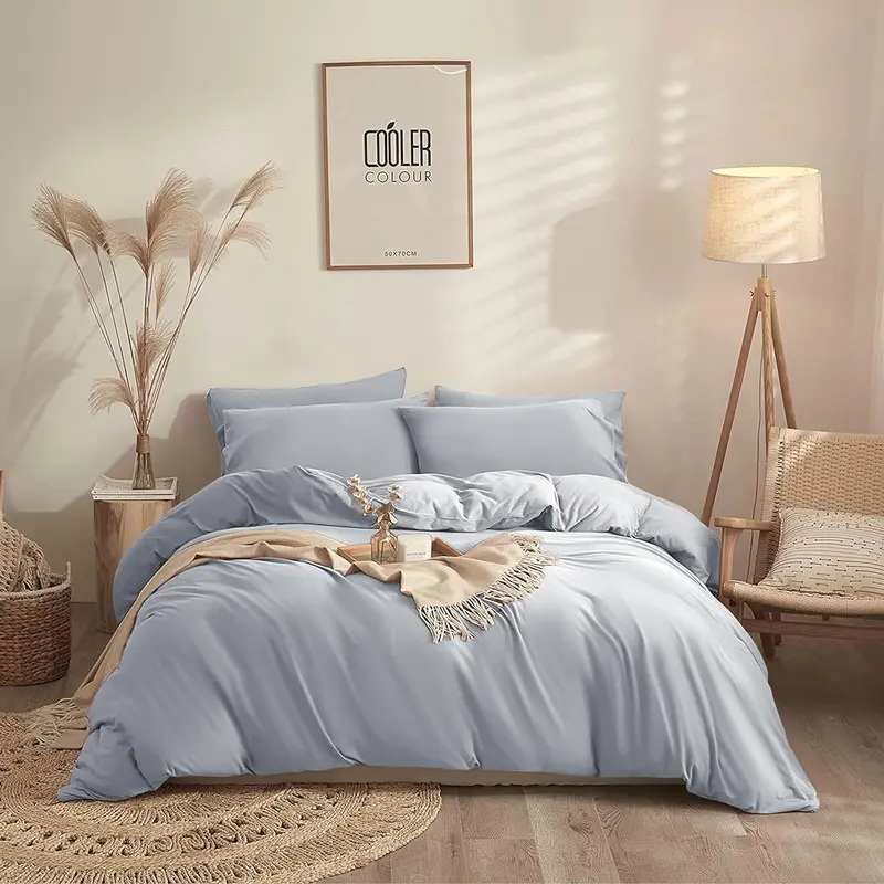 100% Egyptian Cotton Duvet Cover Set |200 Thread Count Plain Dyed Duvet Quilt Cover Set With Free Pillowcases| Non-Iron Easy-care Bedding Set - Single Double King Super King Sizes 4