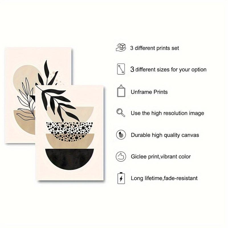 3pcs/set Canvas Poster, Modern Art, Black Beige Bohemian Abstract Painting, Botanical Geometry Boho Trendy Art, Ideal Gift For Bedroom Living Room Kitchen Dorm Corridor, Wall Art, Wall Decoration, Fall Decor, Room Decoration, No Frame 3