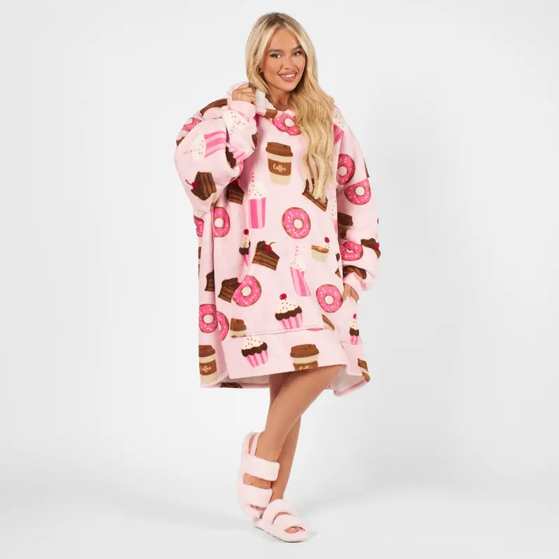OHS Coffee Cake Hoodie Blanket Wearable Throw Hooded Fleece Blanket 6