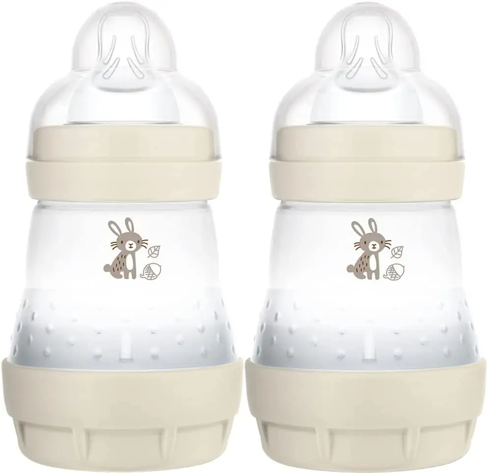 Easy Start Colours of Nature Self Sterilising Anti-Colic Baby Bottle (2 x 160 ml Bunnies), Slow Flow MAM Teats Size 1, Reduced Colic Baby Bottle , Newborn Essentials