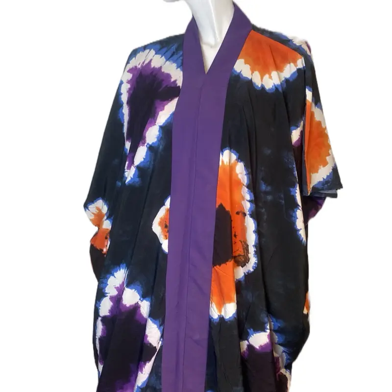 Free size Adire crepe boubou design with matching scarf. Fits up to uk 26 and with inner belt