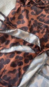 Product Review of Women's Leopard Print Lettuce Trim Sheer Tee, Casual Flounce Sleeve Tie Neck Tulle Top, Ladies Clothes for Beach Party Vacation Valentine's Day, gift, Womenswear from L**h 0