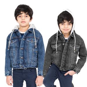 NOROZE Boys Sherpa Trucker Denim Jacket Kids Washed Denim Fleece Hood Western Style Jean Jackets Coat UK Sizes 5-13 years
