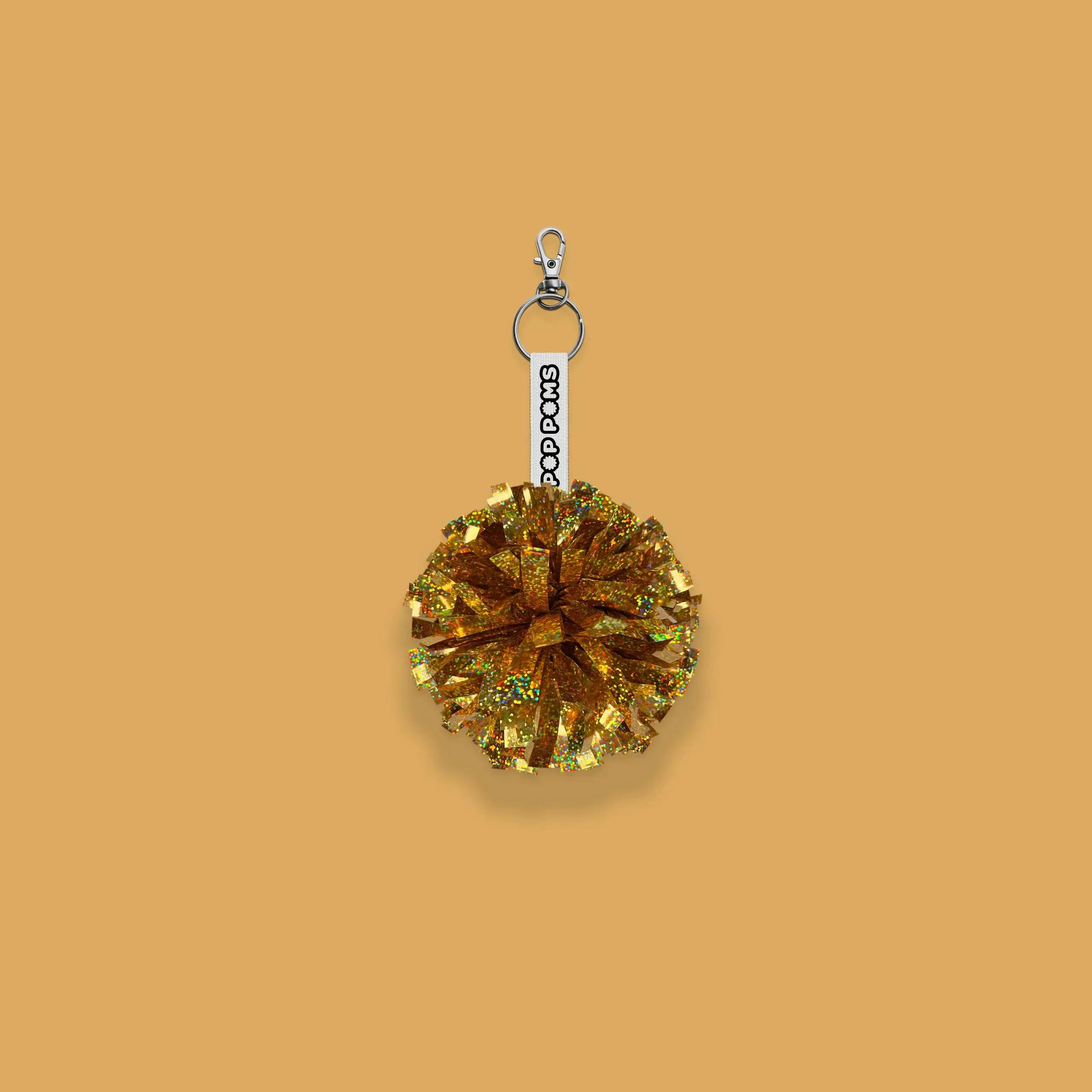 Gold Sparkle Holographic Pop Poms Keyring