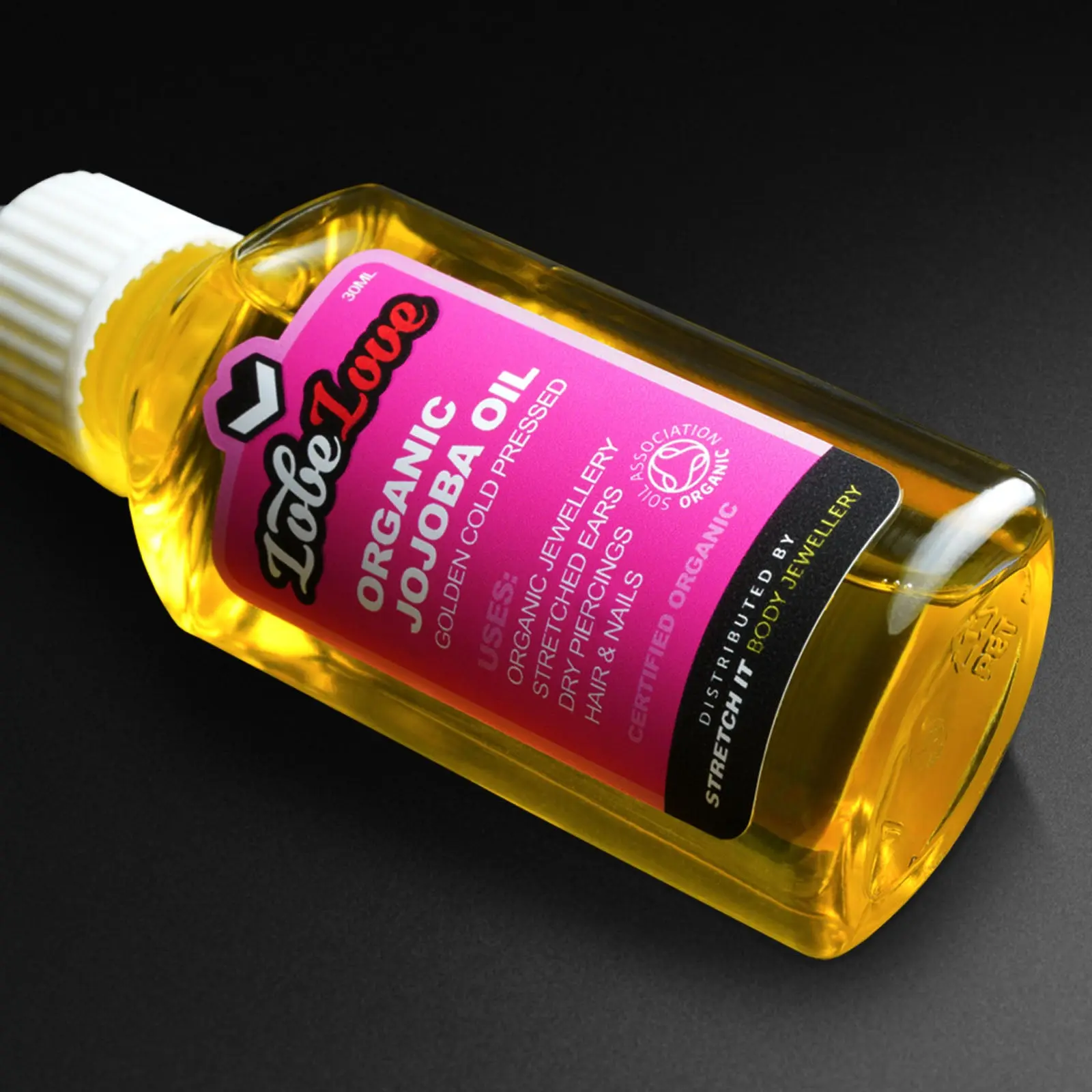 LobeLove Organic Golden Jojoba Oil | Soil Association Certified Organic | Bottled In The UK | Essential Aftercare For Ear Stretching