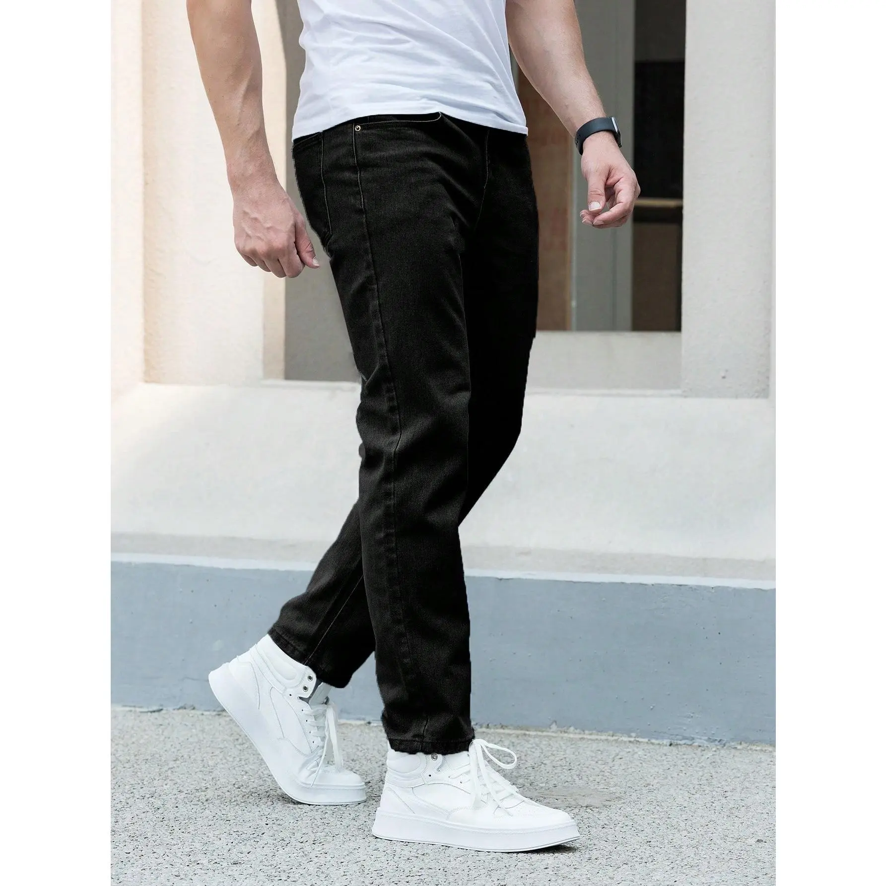 Men Slant Pocket Straight Leg Jeans Menswear Viscose