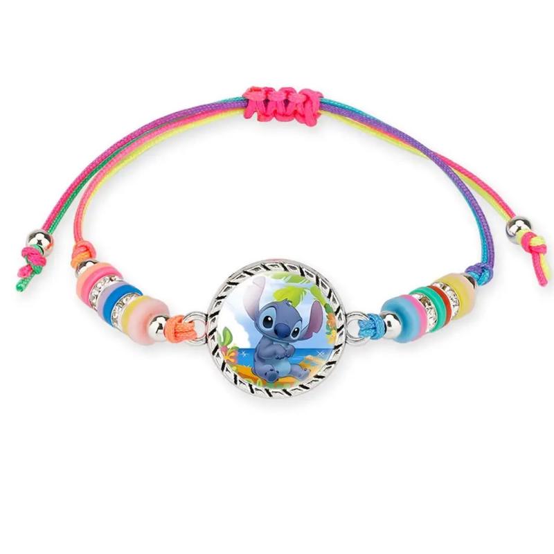Stitch Anime Bracelet Cartoon Lilo & Stitch Adjustable Rope Rainbow Coloured Beads Pendant Cute Wristand - Accessories Kids Toys Girls Bracelet Christmas Party Gift - 19 Different Designs 6