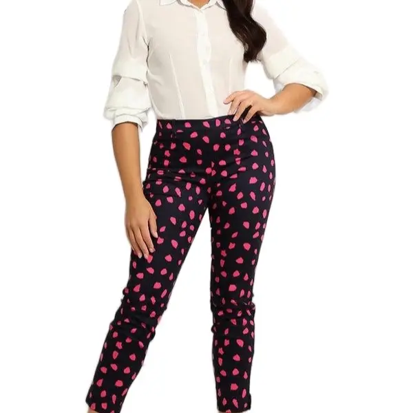 Ideal Women's Navy Pink Smart Casual Trousers - Bottom - Womenswear Cotton Print Comfortable Fit Polyester Leg Style Warmer Pants 2