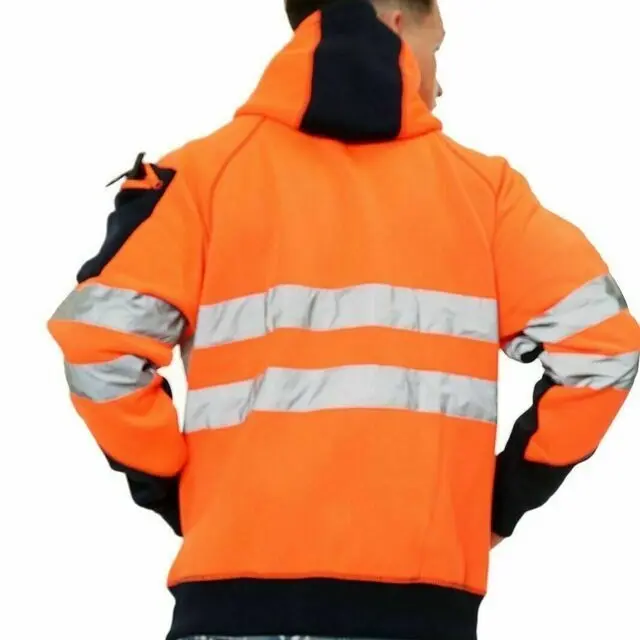 HUBIBUBI Hi Viz Vis High Visibility Hoodie 3 Zips 5 Pocket Work Pullover Sweat Shirt TOP machine washable regular 2