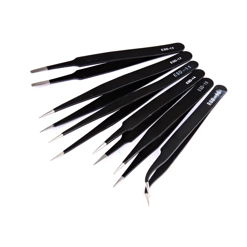 6 x Professional Coated Precision Tweezers Set Stainless Steel Non Magnetic 1