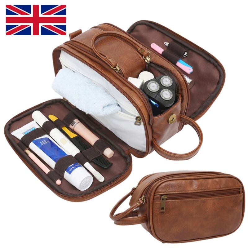 Product Introduction of PU Leather Toiletry Bag For Men Large Travel Wash Bag Shaving Multifunctional 18