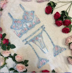 LILIOSA LINGERIE LIVE Christmas Collection - Limited Edition Baby Blue and Pink 4 Piece  Lingerie Set - (Corset + Garter + Pants + Thigh Straps) Comfort Women Comfortable Underwear Womenswear Elegance Lady Style