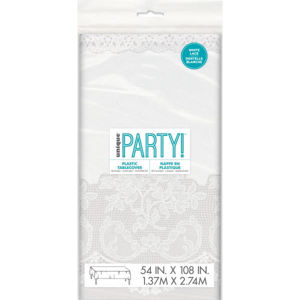 White Lace Rectangular Plastic Table Cover, 54"x108" 1