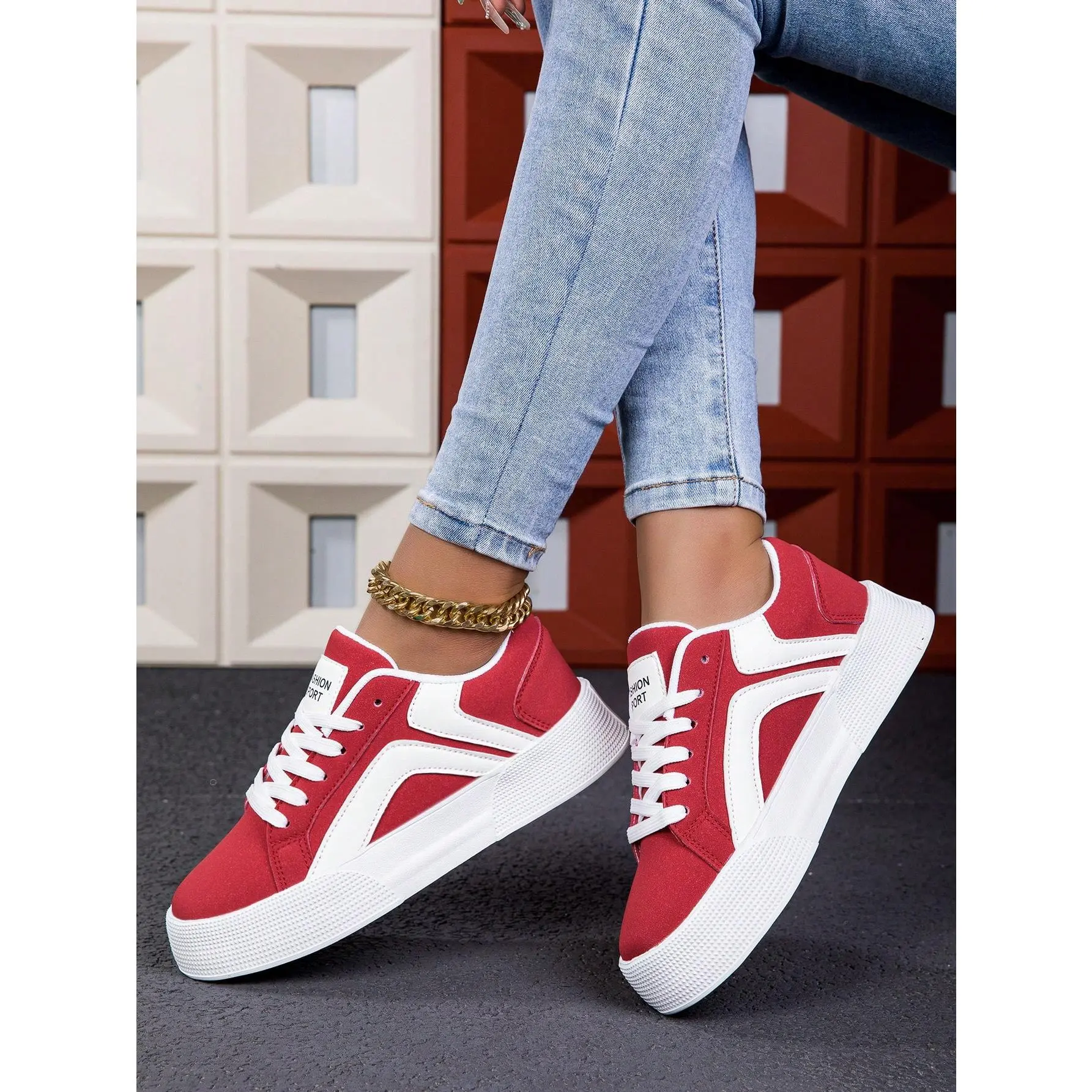 Women's Color Block Skate Shoes, Casual Lace-Up Outdoor Sneakers, Comfortable Low-Top Sports Shoes Trainer Footwear