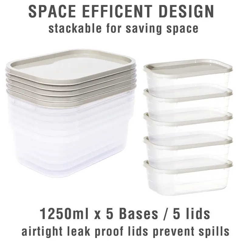 Food Storage Containers Set 10 Pack 880ml & 5 Pack 1250ml Airtight Leak-Proof Meal Prep Containers BPA-Free Microwave Freezer & Dishwasher Safe Durable Food Boxes for Easy Storage Kitchen Utensils Lids Lightweight Stackable 4