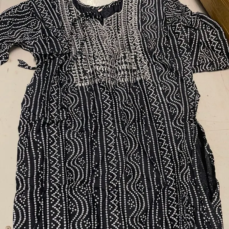 Black and white printed casual wear dress kurti - no returns