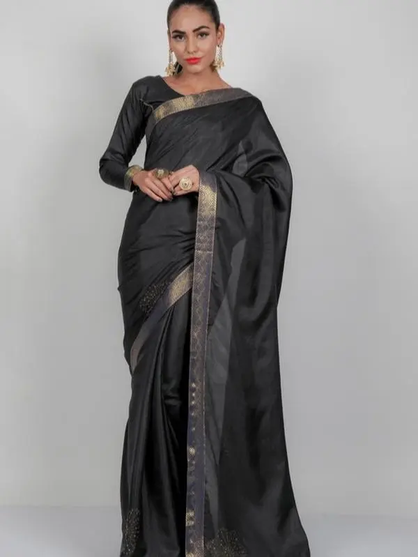 Dark Grey Stylish Indian Evening Saree