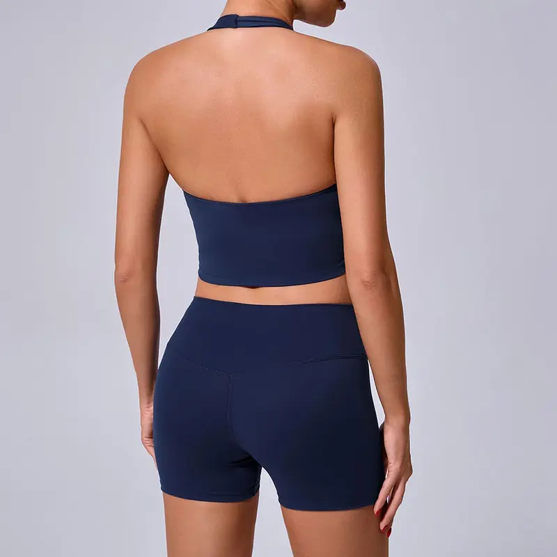 Yoga Leggings Set Women Seamless Yoga Set 2 Pieces Push Up Shorts Halter Sports Bra Workout Sets Gym Clothes 1