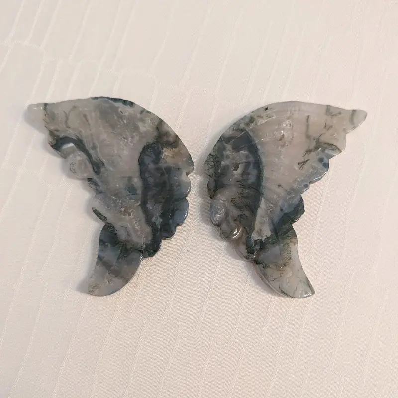 Stunning Moss Agate Butterfly Wings with Stand 6